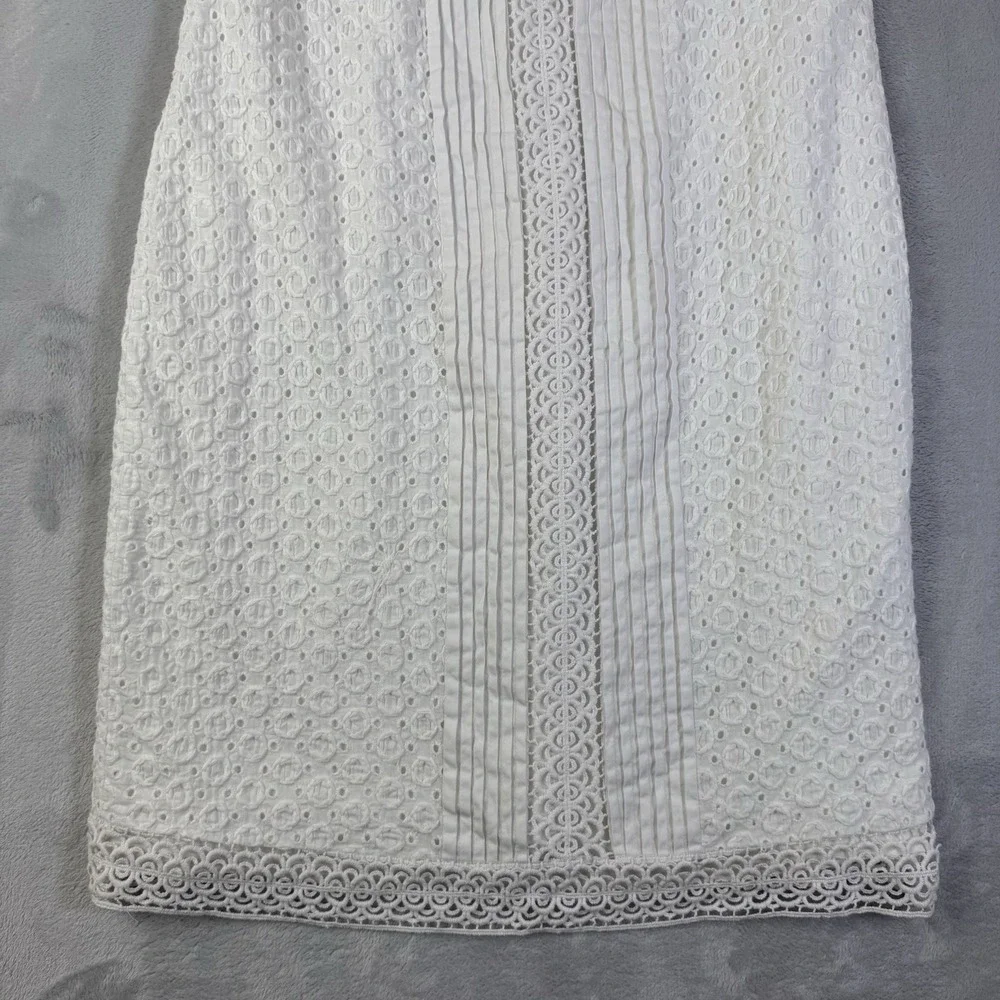 Adrianna Papell Mixed Lace Cotton Shift Dress Size 10 White Sleeveless High Neck